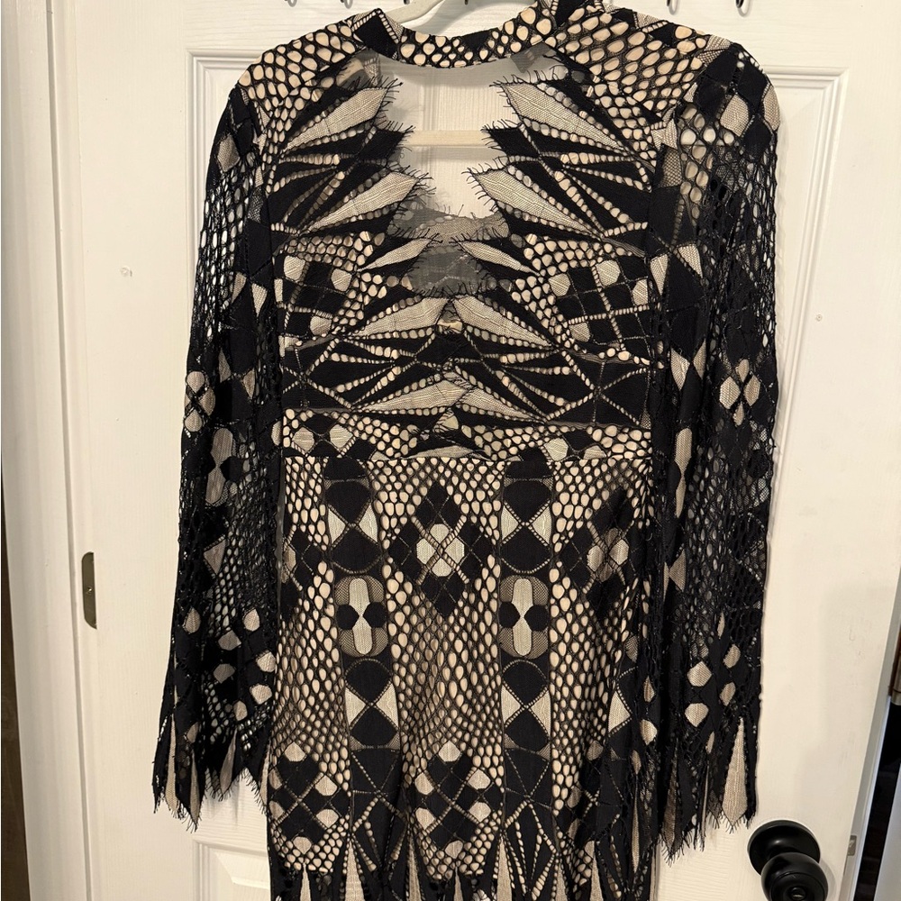 Free People Black and Cream Midi Dress